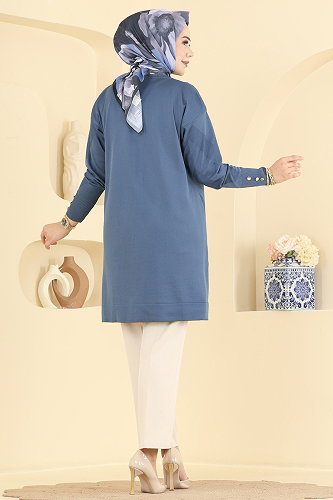 moda selvim Tunic 3183NVX1208 Indigo - Thumbnail