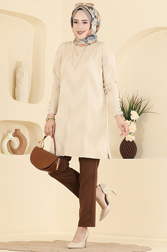 moda selvim Tunic 3183NVX1208 Stone - Thumbnail