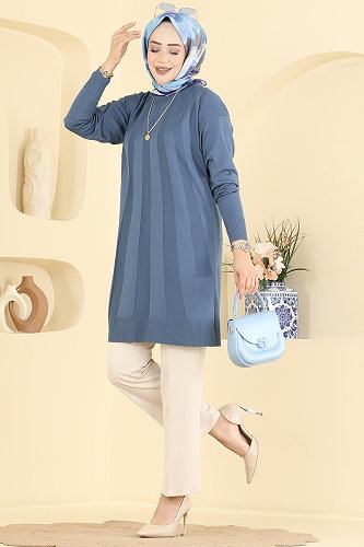 moda selvim Tunic 3190NVX1208 Indigo - Thumbnail
