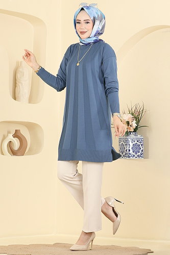 moda selvim Tunic 3190NVX1208 Indigo - Thumbnail