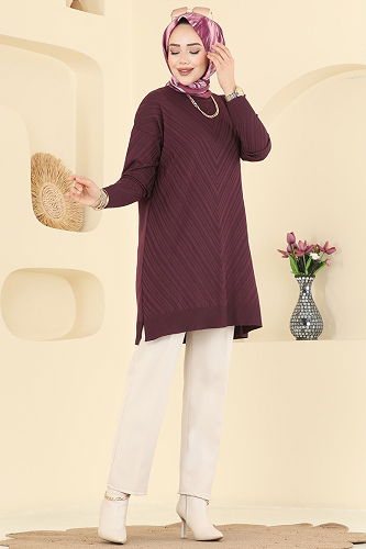 moda selvim بلوز خمري 3192UZ662 - Thumbnail