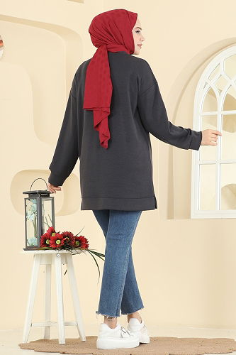 moda selvim بلوز رمادي غامق 3225HBS856 - Thumbnail