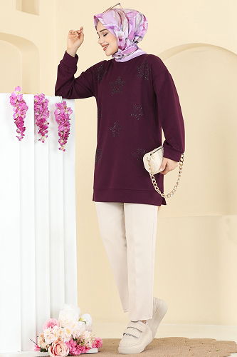 moda selvim Tunic 3225HBS856 Damson - Thumbnail