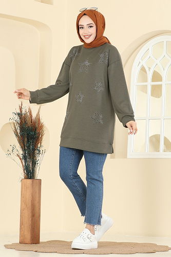 moda selvim Tunic 3225HBS856 Khaki - Thumbnail