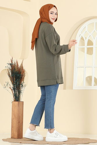 moda selvim Tunic 3225HBS856 Khaki - Thumbnail