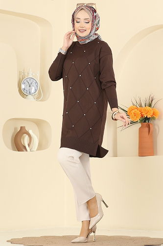 moda selvim Tunic 3225UZ662 Brown - Thumbnail