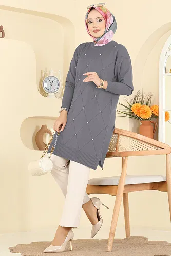 moda selvim بلوز رمادي 3225UZ662 - Thumbnail