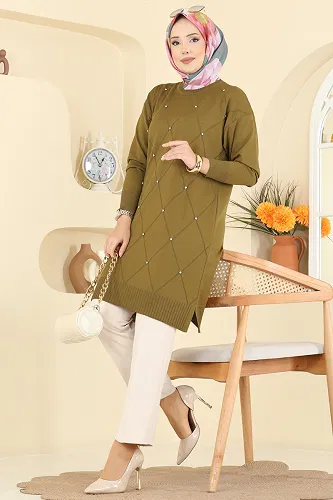 moda selvim Tunic 3225UZ662 Oil Green - Thumbnail