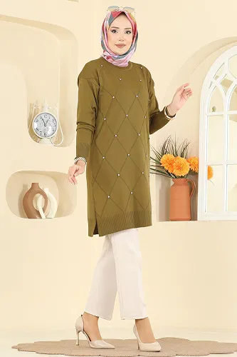 moda selvim Tunic 3225UZ662 Oil Green - Thumbnail