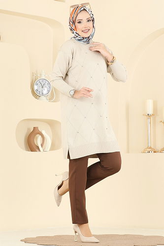 moda selvim Tunic 3225UZ662 Stone - Thumbnail