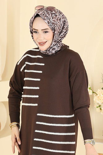 moda selvim بلوز بني غامق 3281NVX1208 - Thumbnail