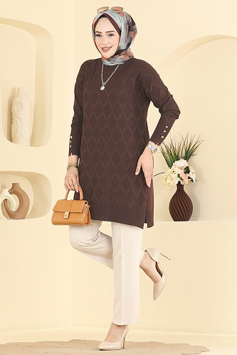 moda selvim بلوز بني غامق 3288NVX1208 - Thumbnail