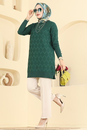 moda selvim Tunic 3288NVX1208 Emerald - Thumbnail