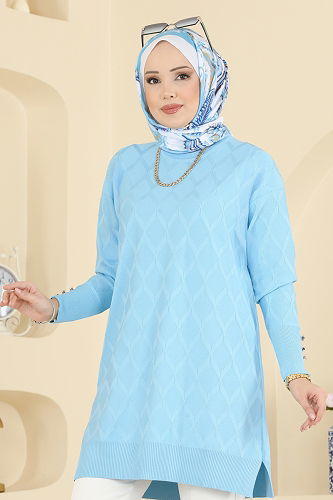 moda selvim بلوز أزرق فاتح 3288UZ662 - Thumbnail