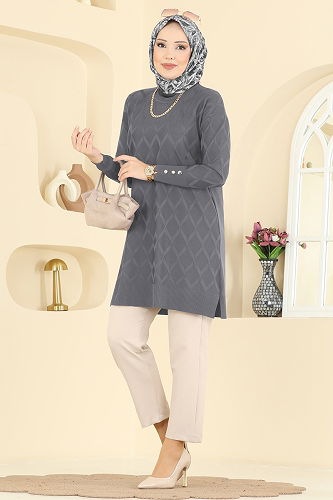 moda selvim بلوز رمادي 3288UZ662 - Thumbnail