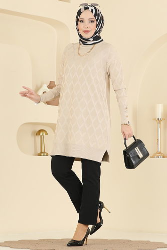 moda selvim Tunic 3288UZ662 Stone - Thumbnail