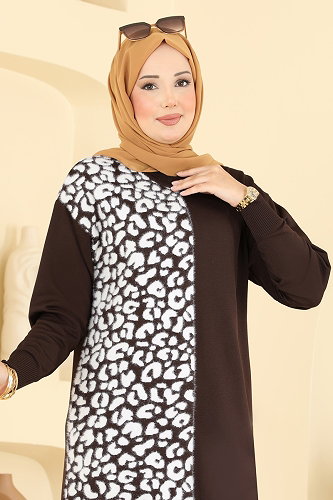 moda selvim بلوز بني غامق 3291NVX1208 - Thumbnail