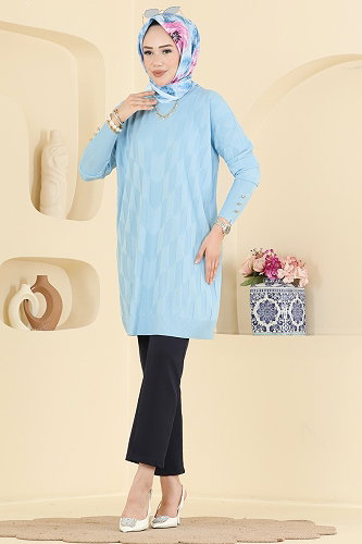 moda selvim بلوز أزرق فاتح 3293NVX1208 - Thumbnail