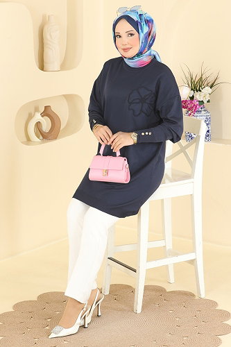 moda selvim بلوز كحلي 3303NVX1208 - Thumbnail