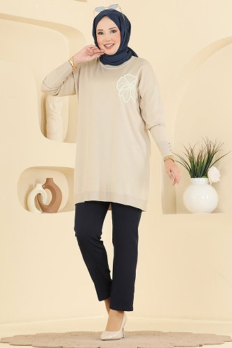 moda selvim Tunic 3303NVX1208 Stone - Thumbnail