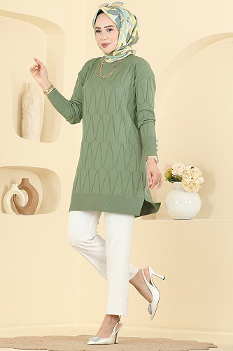 moda selvim Tunic 3317NVX1208 Almond Green - Thumbnail