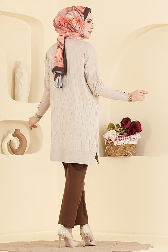 moda selvim Tunic 3317NVX1208 Stone - Thumbnail