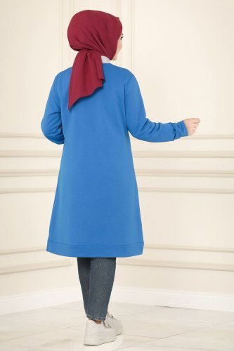 moda selvim 3333ASY563 ياقوتي بلوز طويل - Thumbnail