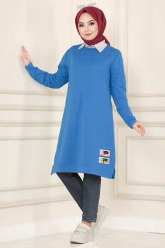 moda selvim 3333ASY563 ياقوتي بلوز طويل - Thumbnail