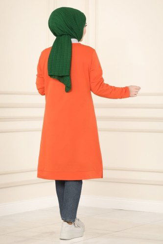 moda selvim 3333ASY563 برتقالي بلوز طويل - Thumbnail