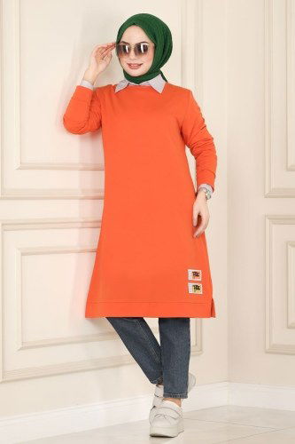 moda selvim 3333ASY563 برتقالي بلوز طويل - Thumbnail