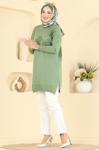 moda selvim Tunic 3385NVX1208 Almond Green - Thumbnail