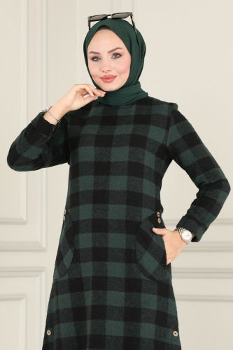 moda selvim Tunic 3720S324 Emerald & Black - Thumbnail