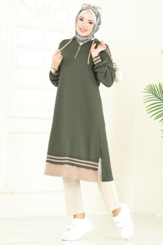moda selvim Tunic 399DVL817 Khaki - Thumbnail