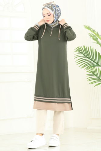 moda selvim Tunic 399DVL817 Khaki - Thumbnail