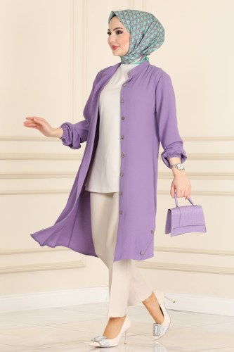 moda selvim 4003BM387 ارجواني فاتح بلوز طويل - Thumbnail