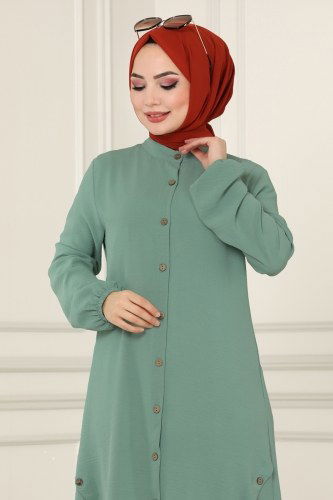 moda selvim 4003BM387 تركوازي بلوز طويل - Thumbnail