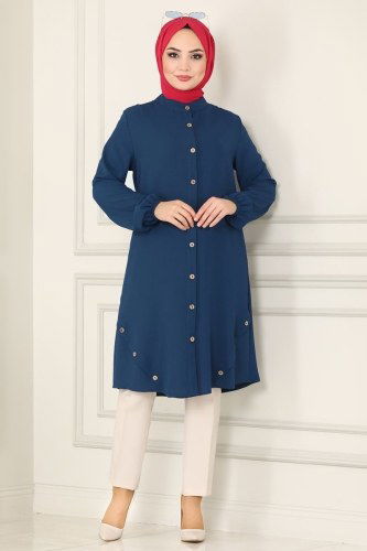 moda selvim 4003BM387 كحلي بلوز طويل - Thumbnail