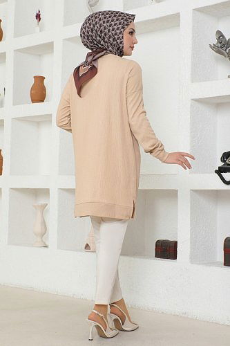 moda selvim 4004YNS793 بيج بلوز طويل - Thumbnail