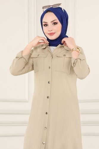 moda selvim 4010RMZ787 قمحي بلوز طويل - Thumbnail