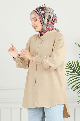 moda selvim بلوز بيج 4033TEG847 - Thumbnail