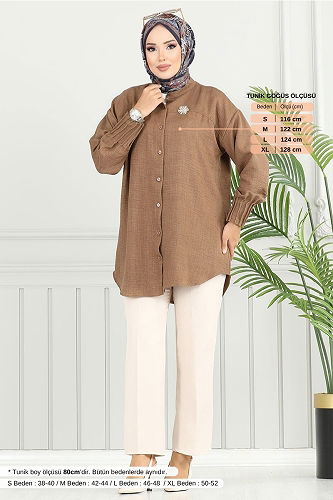 moda selvim Tunic 4033TGE913-M Light Brown - Thumbnail