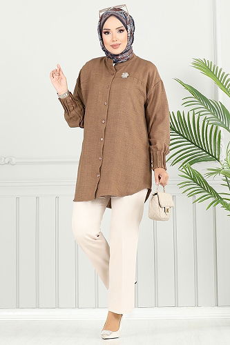 moda selvim بلوز بني فاتح 4033TGE913-M - Thumbnail