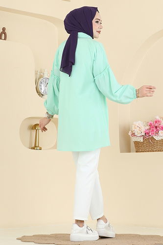 moda selvim بلوز أخضر عشبي 4060ASN888 - Thumbnail