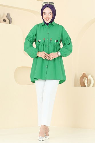moda selvim بلوز بينتون أخضر 4060ASN888 - Thumbnail