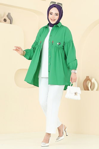 moda selvim بلوز بينتون أخضر 4060ASN888 - Thumbnail