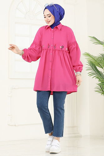 moda selvim Tunic 4060ASN888 Fuchsia - Thumbnail