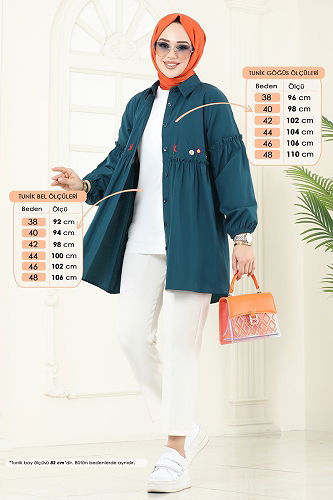 moda selvim بلوز بترولي 4060ASN888 - Thumbnail