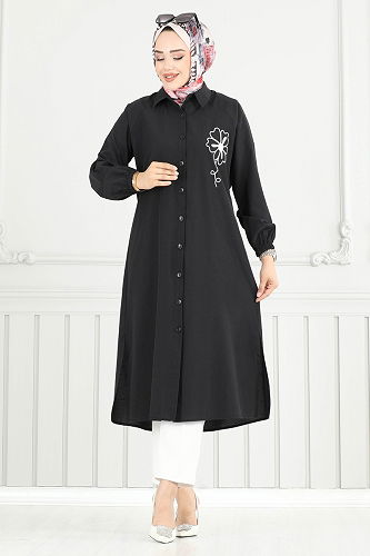 moda selvim Tunic 4095PM271 Black - Thumbnail