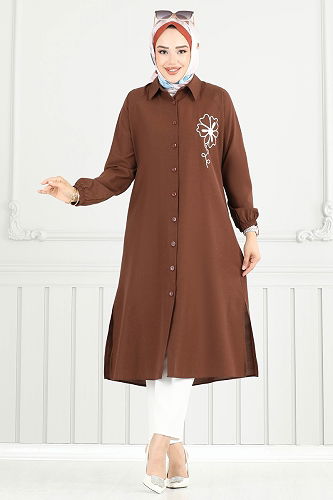 moda selvim Tunic 4095PM271 Brown - Thumbnail