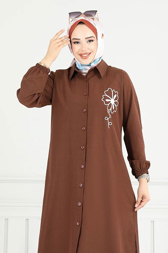 moda selvim Tunic 4095PM271 Brown - Thumbnail